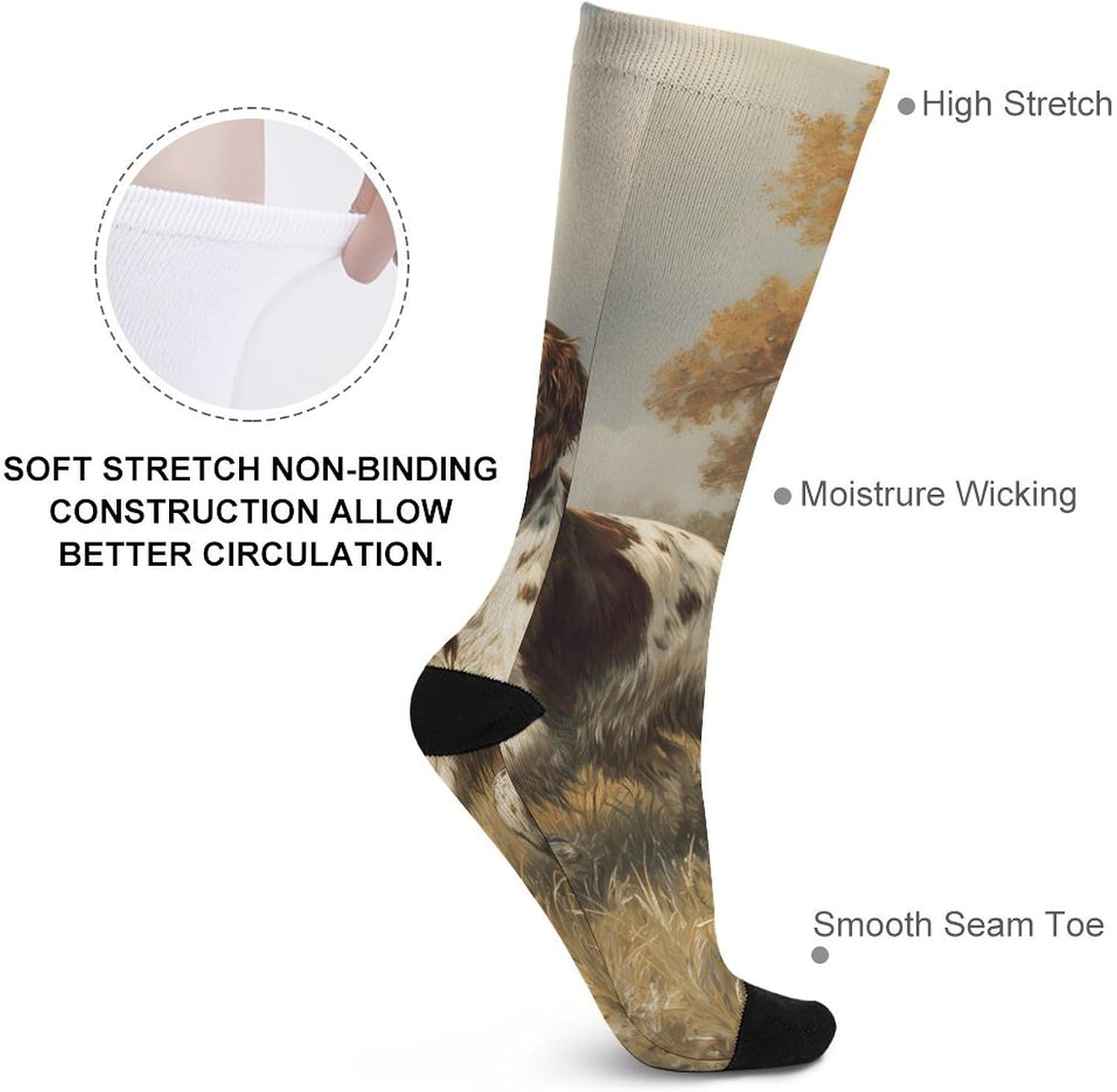 Springer Spaniel Dog Pheasant Hunting Knee High Socks Athletic Long Stockings Sport Casual Crew Tube Sock Boot 40cm