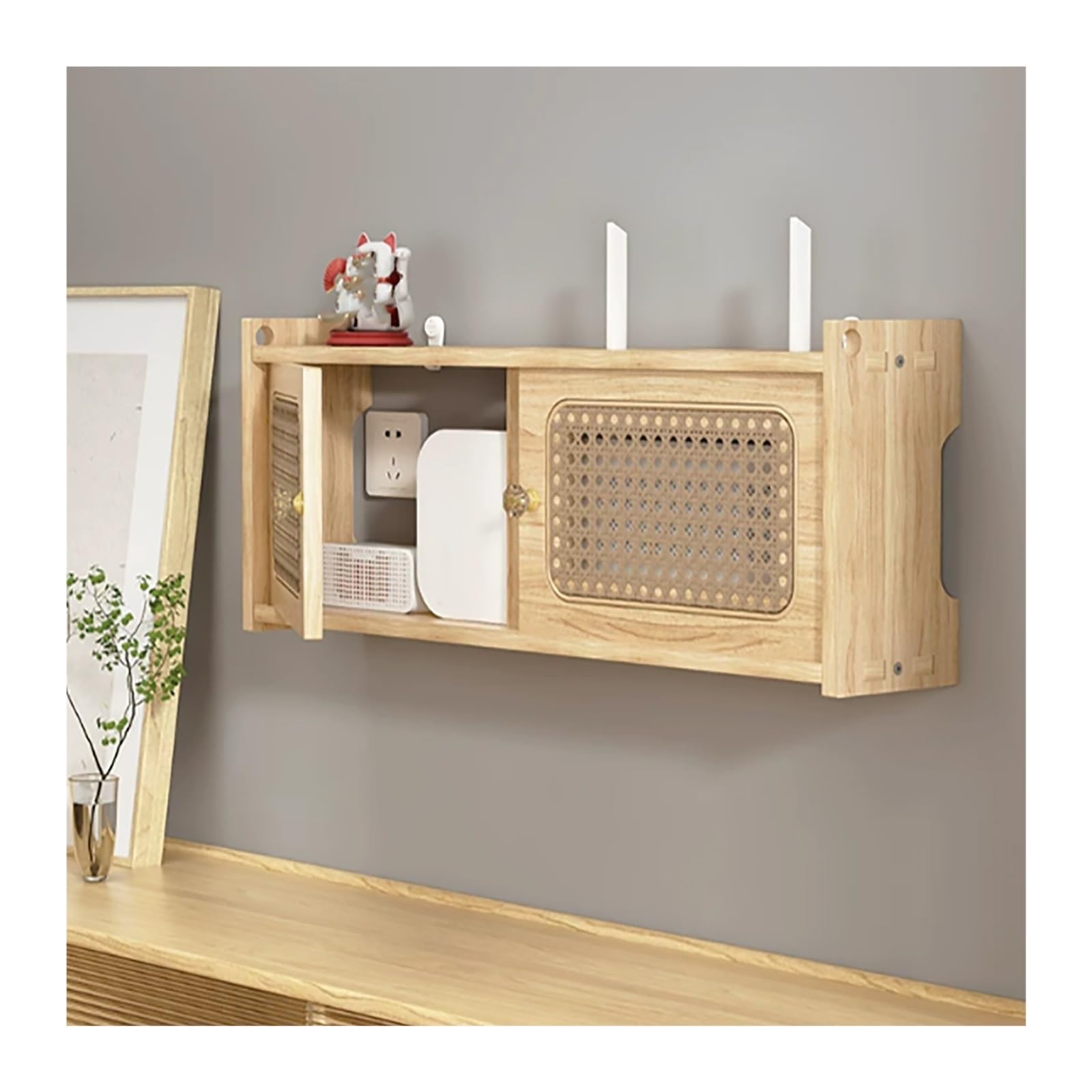 Maskownica na Router, Szafka Ścienna na Sprzęt Sieciowy, Dyskretna Półka z Organizerem na Kable, System Organizacji Wielu Urządzeń, do Domu i Biura(Green,Medium)