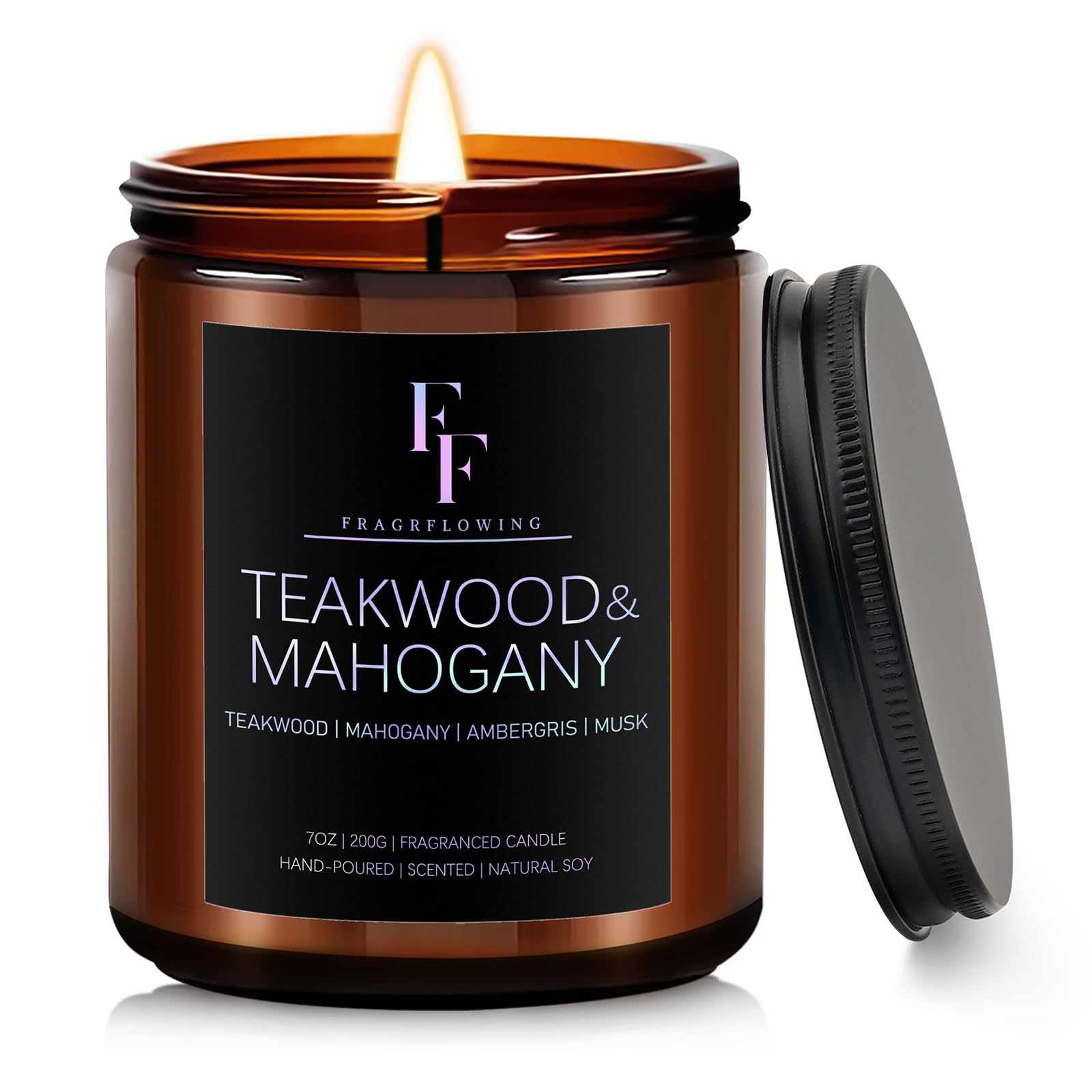 Teakwood & Mahogany Candle, Scented Candle for Home Soy Wax Candle, Aromatherapy Candle Gifts, 7oz