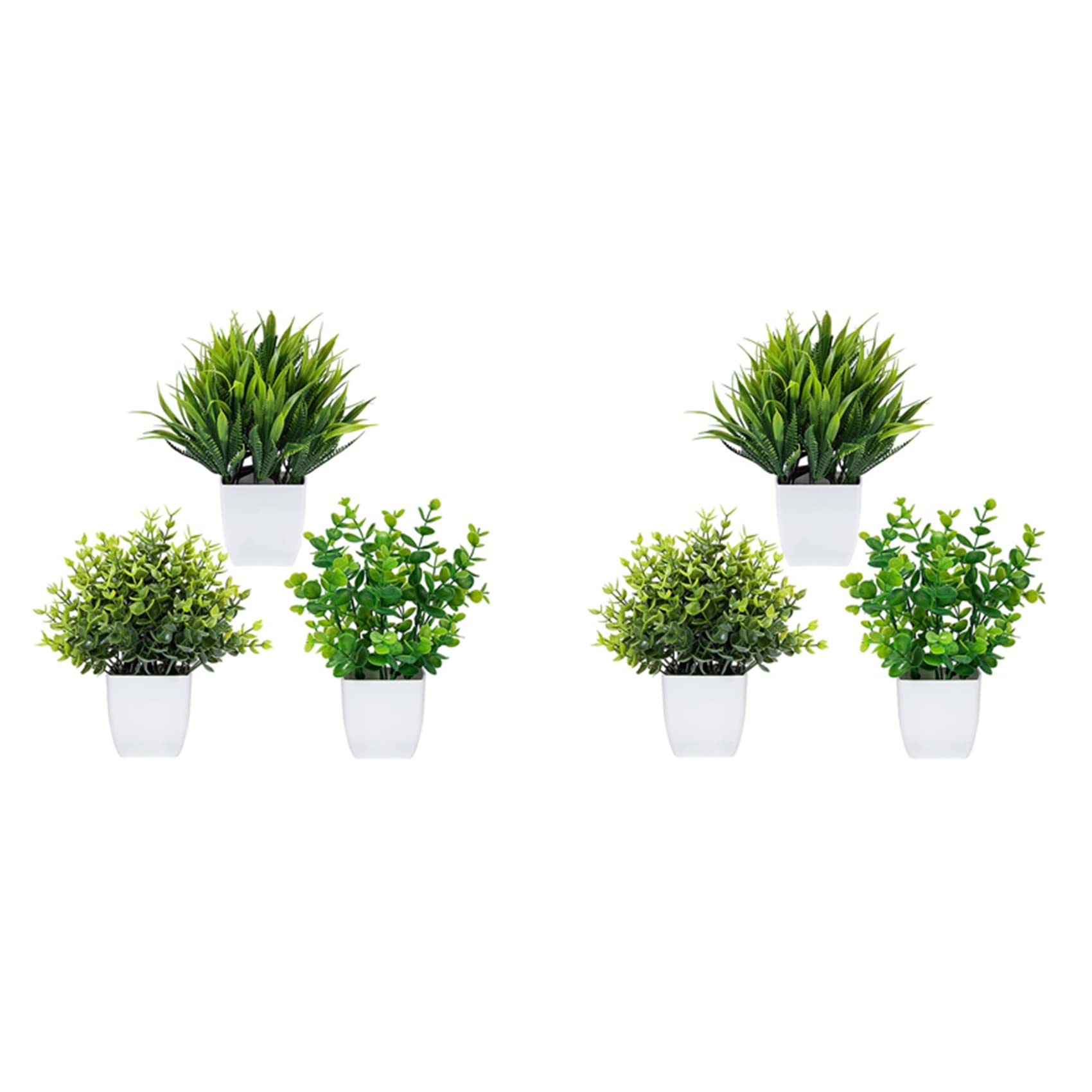Hndhbfgrt 6 Pack Fake Plants in Pots Artificial Eucalyptus Plant Mini Potted Faux Plants Indoor Small Plastic Wheat Grass Shrubs