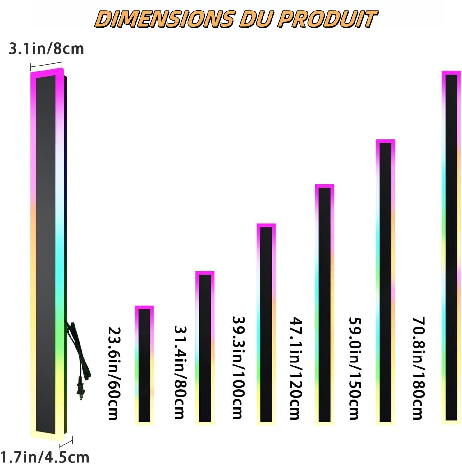 Applique murale extérieure RGB, 80cm 2 groupes RGB/chaud/blanc dimmable moderne LED applique murale, longue lampe murale avec contrôle à distance et app pour extérieur/intérieur