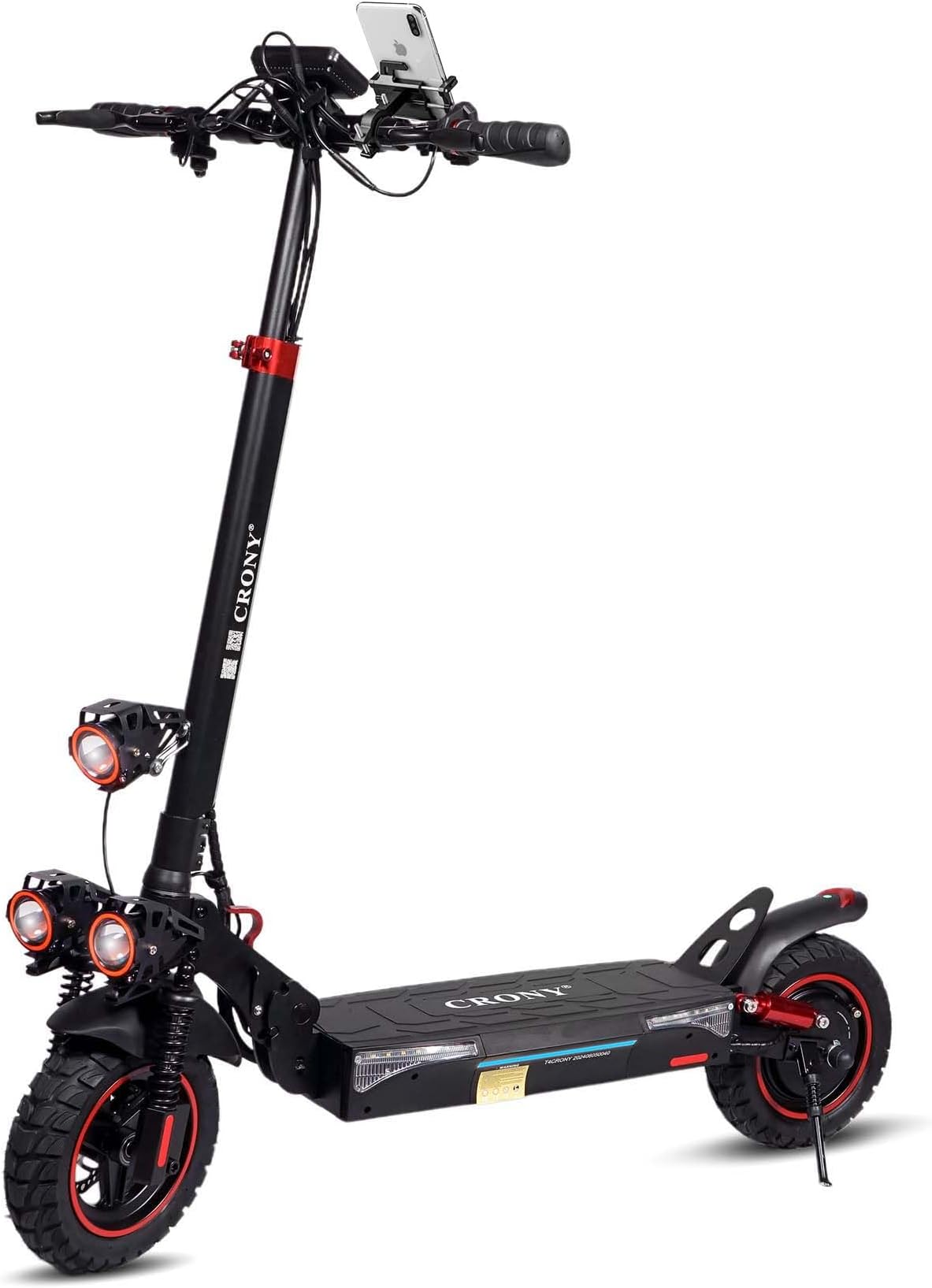 CRONY T4 Electric Scooter with Big LCD Display, 2000W Motor, 40-65KM/H Speed, Smart App Control, Triple LED Headlamps & Foldable Design with Smart Lock & Flashing Mode, Front/Rear Suspension