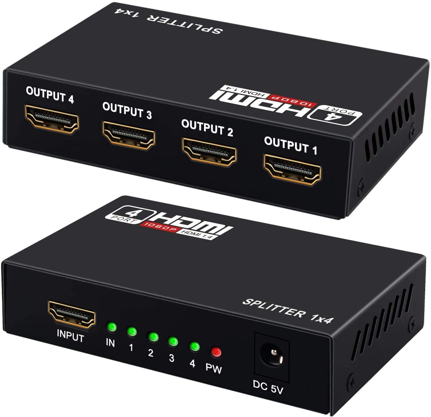 Microware HDMI 1X4 Splitter V1.4Digital 1X4 HDMI Switch for Full HD 1080P Support 3D Media Streaming Device (Black)