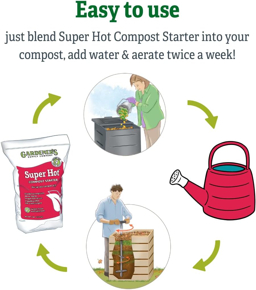 Gardeners Supply Company Super Hot Compost Starter | Compost Pile and Kitchen Waste Ultimate Booster | Activates 8 Bushels of Composts Materials Pile | 7 Pound Resealable Bag