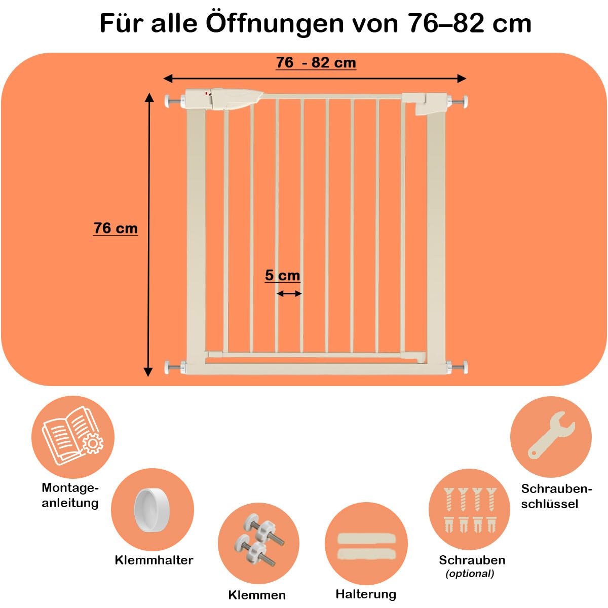 Treppenschutzgitter ausziehbar ohne Bohren - Türschutzgitter 96cm Beige | Türschutzgitter ohne Bohren für Babys, Kinder & Haustiere, Sicherheitsgitter, Kinderschutzgitter für Treppen & Türen