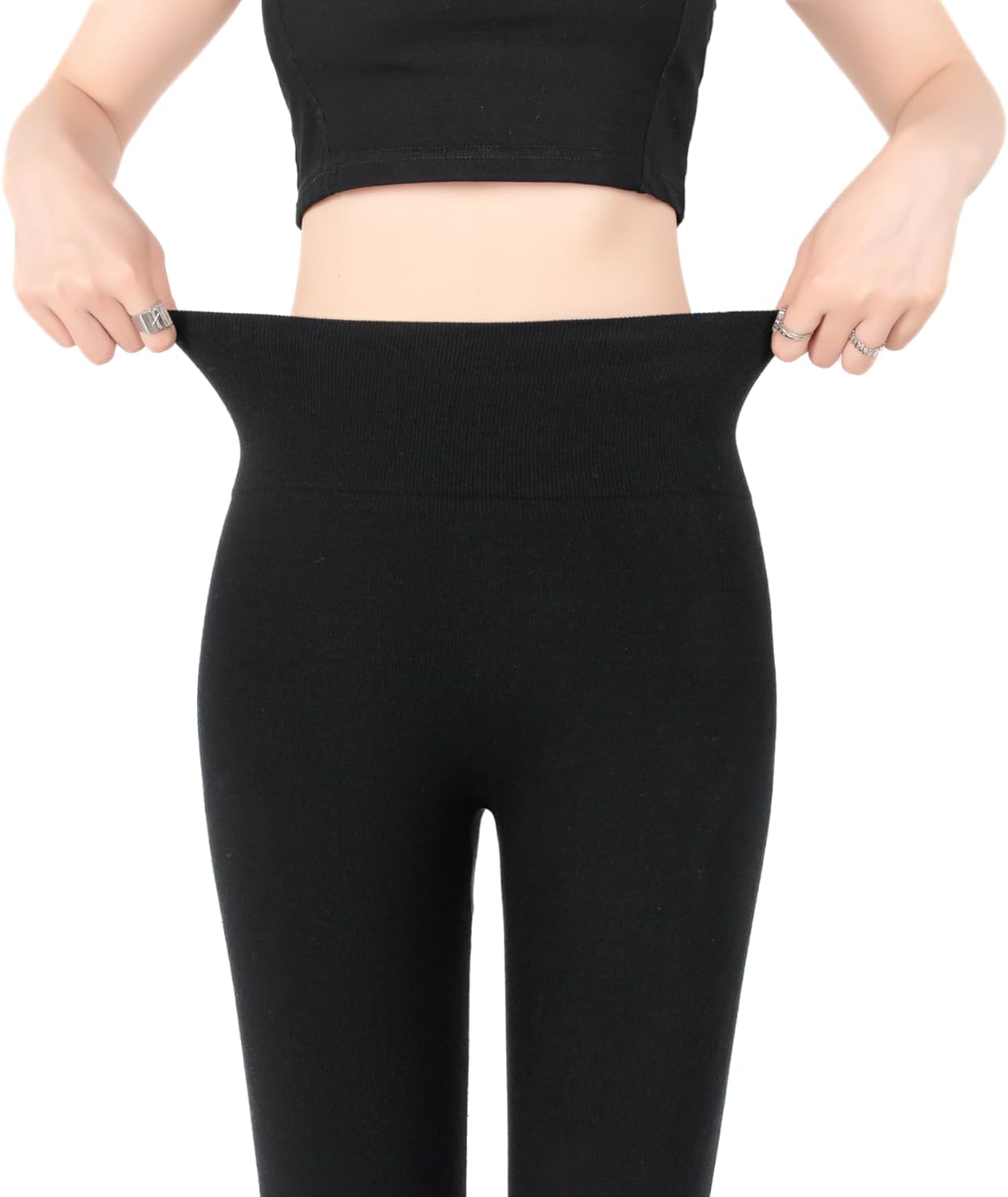 Fleece Lined High Waist Footless Tights for Women,Tummy Control Opaque Warm Winter Cotton Pantyhose - Image 2