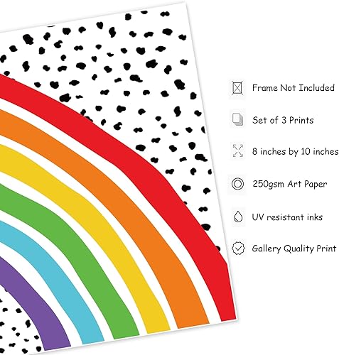 Miniatura 2 de AnyDesign 3 impresiones artísticas coloridas de arco iris para pared, cartel de Diversidad con lunares de arcoíris con texto en inglés You Belong