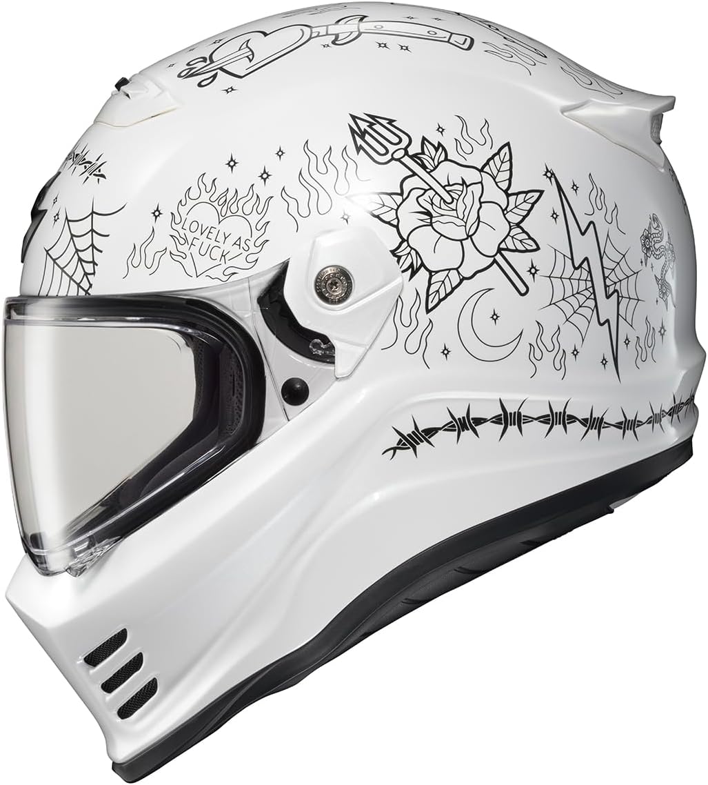 ScorpionEXO Covert FX Full Face Adult Motorcycle Helmet Street Fighter Style - Bluetooth Ready Speaker Pockets DOT ECE The Litas 2 (White - Small)