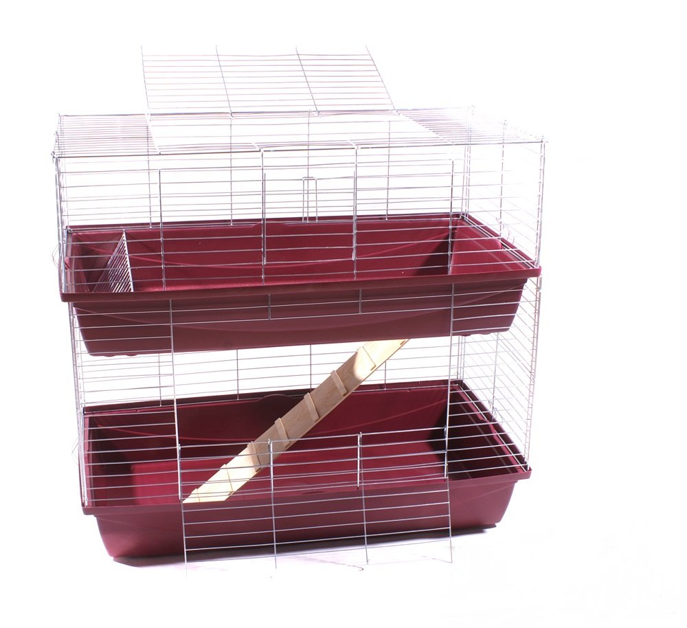 Hasenkäfig Kaninchen Meerschweinchen Nagerkäfig Kleintier 2 Ebenen Doppel weinrot 9 Kilogramm