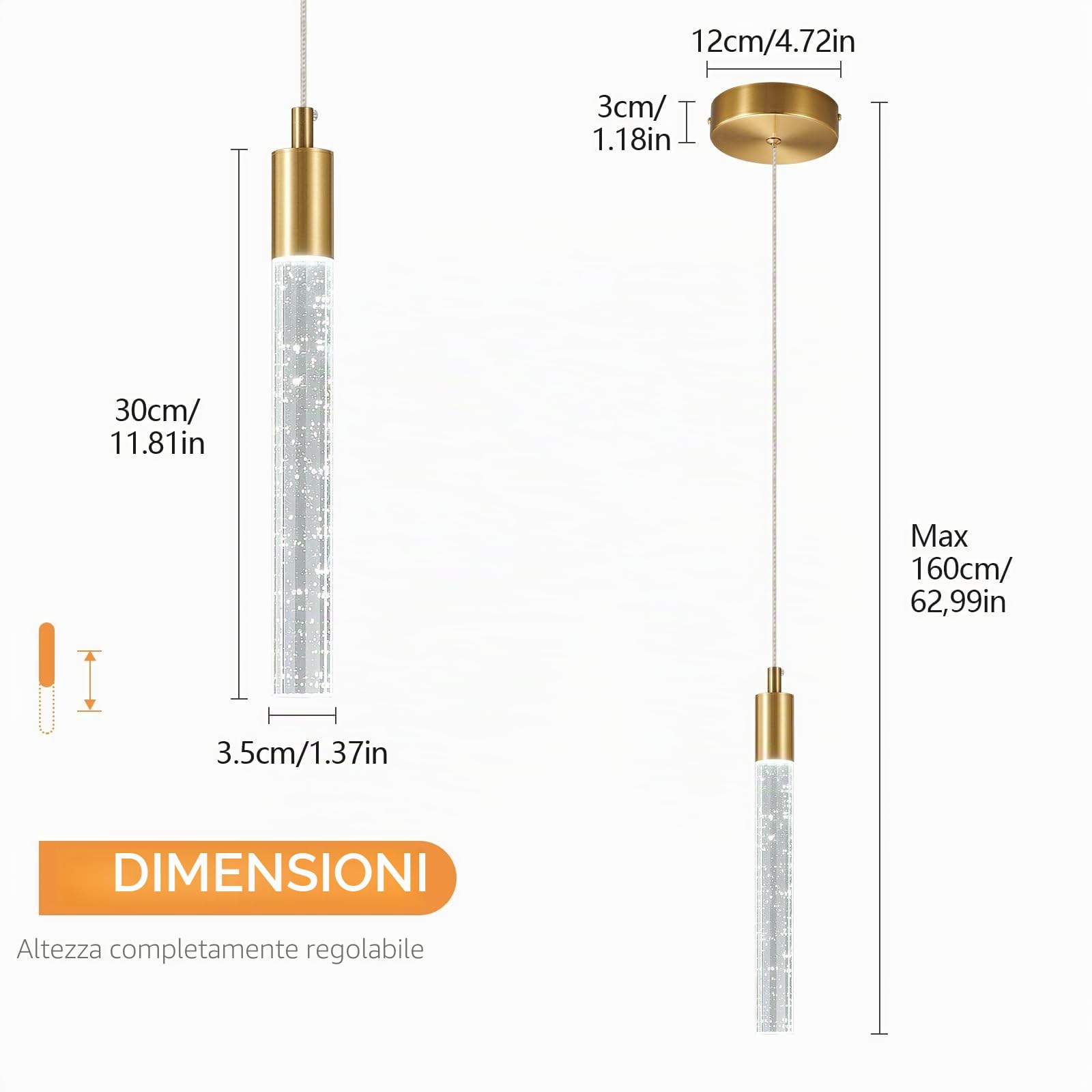 Moderna Cucina Isola Pendente Luce LED Oro Mini Pendente Illuminazione Camera da letto Comodino Piccolo Pendente Luce (3-Confezione)