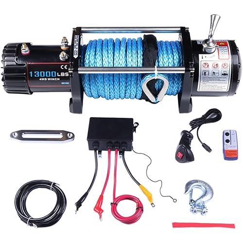 OCPTY 13000lb Winch For ATV UTV 12V for Towing Trailer Truck Jeep Off Road Portable with Synthetic Rope Wireless & Wired Remote Control Hawse Fairlead Mount Plate Trailer 4WD