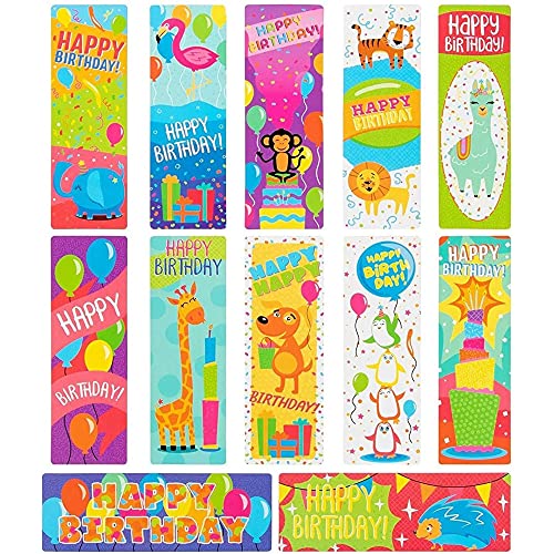 Birthday Bookmarks for Kids, Classroom Party Favors, 12 Designs (72 Pack)