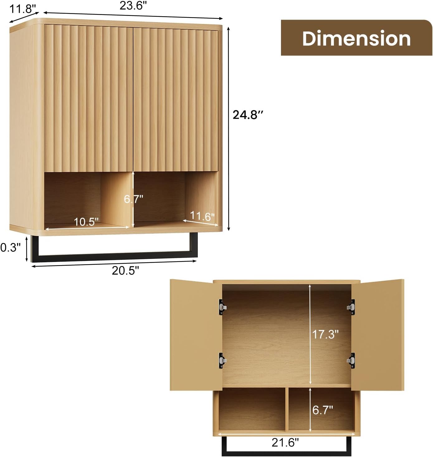 Bathroom Wall Storage Cabinet, Over The Toilet Medicine Cabinet, Hidden Storage & Open Shelves, Small 2-Door Multi-Functional Bathroom Organizer with Towel Bar for Bathroom & Kitchen (Wood)