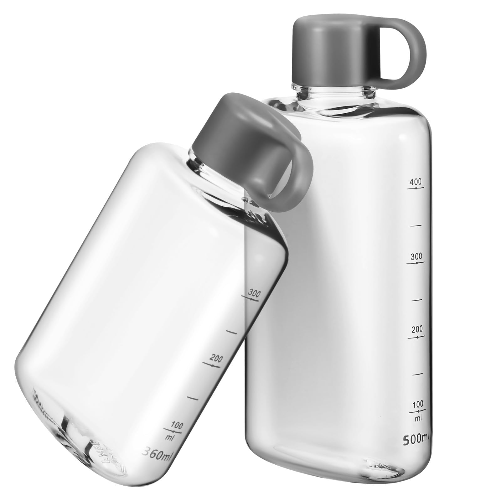 ABOOFAN Flache Trinkflasche, 2 Stück, Auslaufsicher, Tritan, 360/500ml