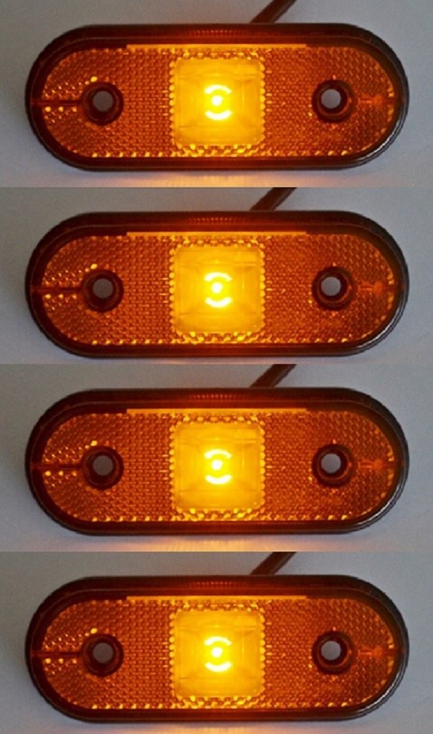 Lot de 4 feux de gabarit LED 12–24 V avec lentille réfléchissante orange et ambre - Marquage E - Pour camion, benne, caravane, camping-car, bus, van