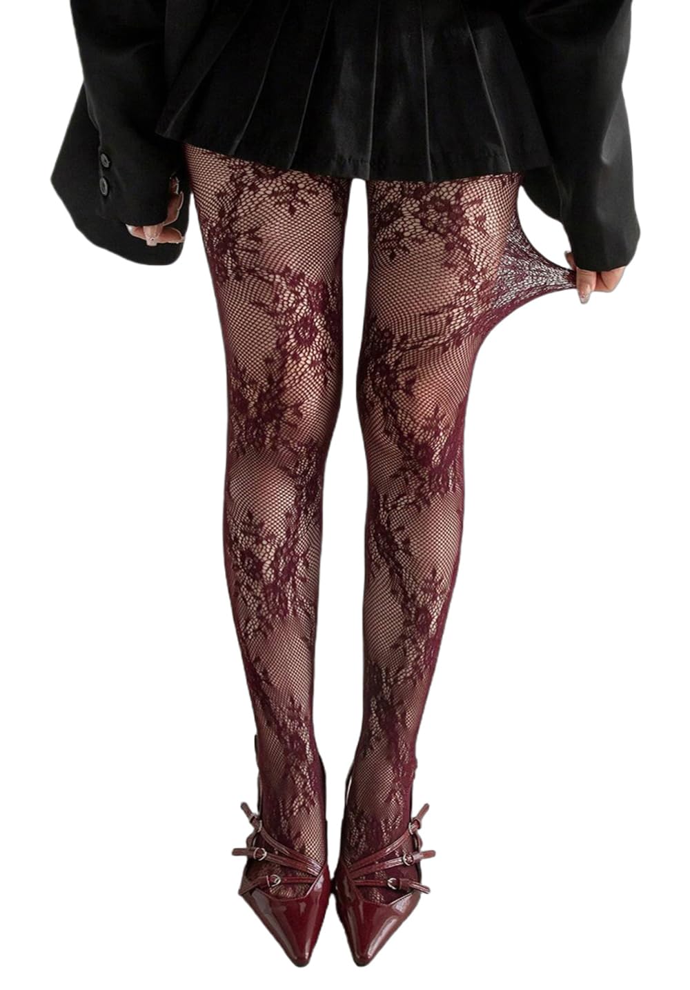 Feng Shui， Collant da Donna con Motivo Floreale in Pizzo, Calze, Leggings a Rete a Rete con Fiori Vuoti, Rosa, graziosi Collant Lolita