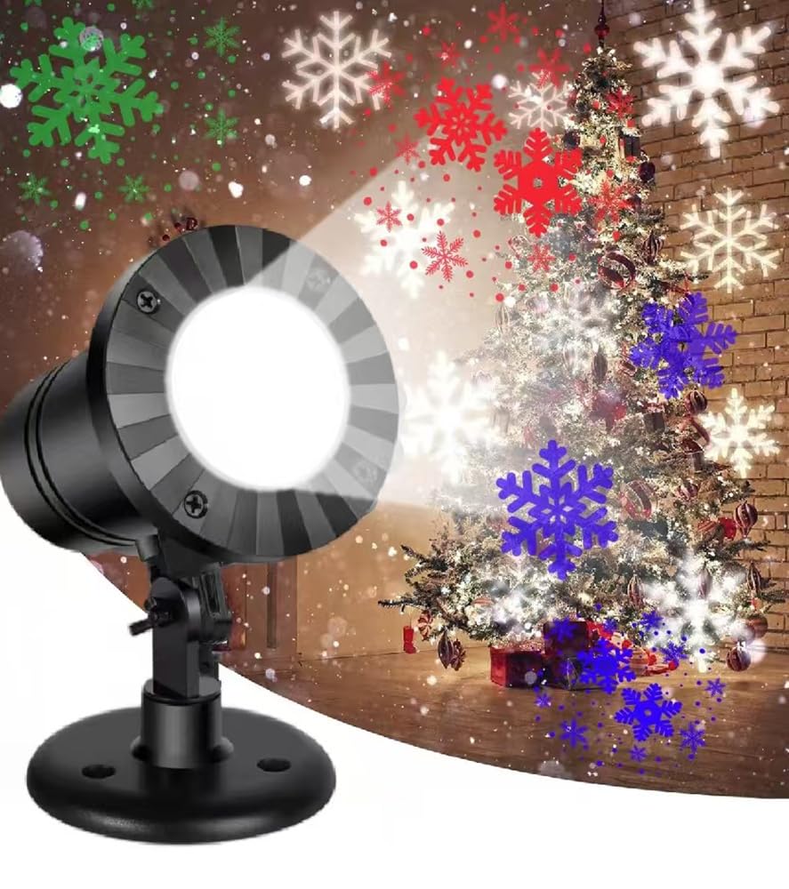Christmas Snowflake Projector Lights Colorful LED Xmas Decorations Indoor Outdoor IP65 Waterproof with Rotating Snowfall Lighting for Party Home Garden Patio