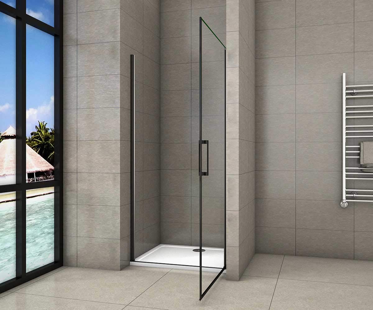 AICA porte de douche 80x200cm porte de douche pivotante noir en 8mm verre anticalcaire