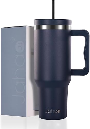 Miniatura 8 de Vasos aislados de 40 onzas con tapa y popote, vaso de acero inoxidable, reutilizable, botella de agua aislada con asa, taza de café de viaje, a