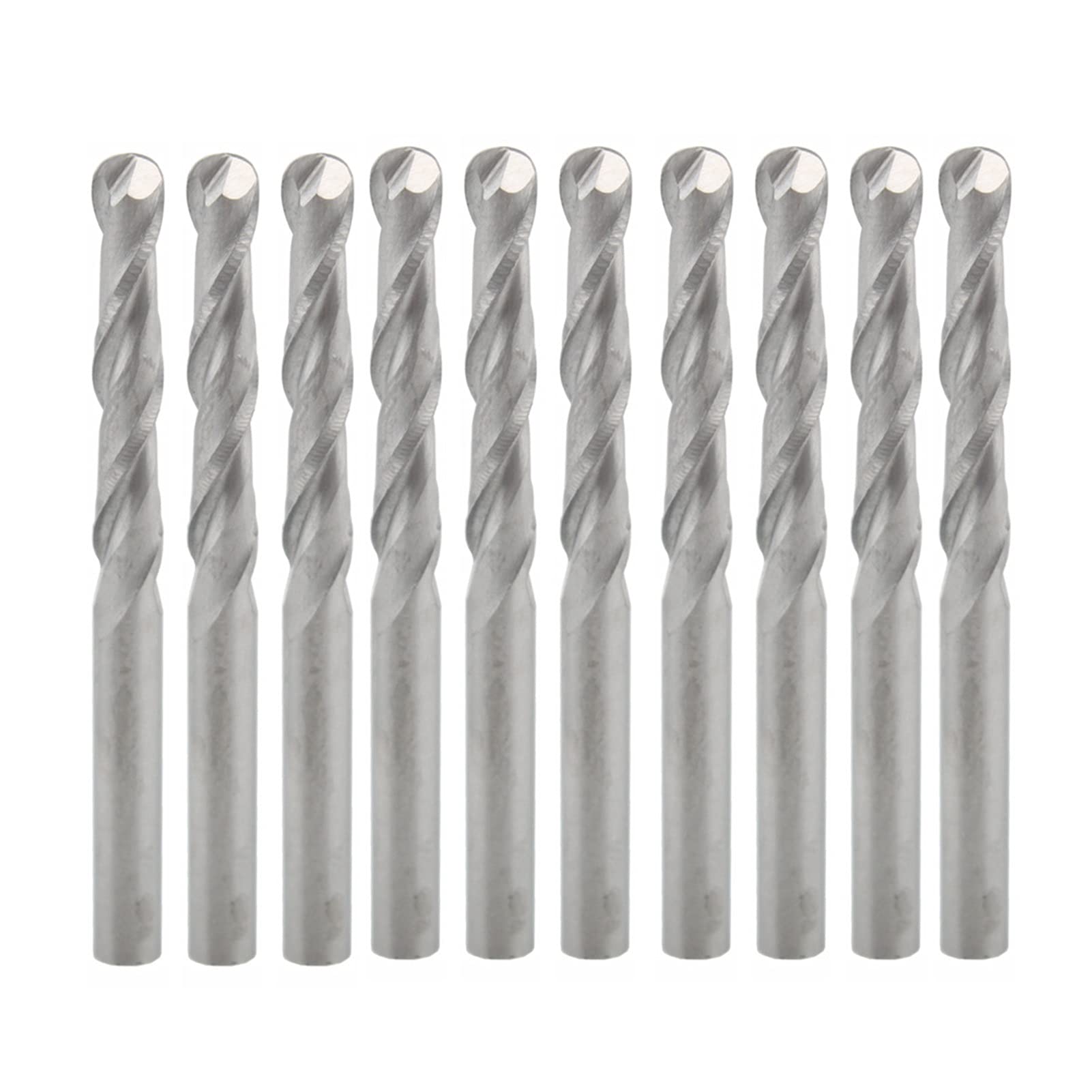 TBZOQAID 10 Pcs 2 Flutes Carbide Ball Nose End Mills CNC Bits 3.175 X 17mm Copper Resin Cutters