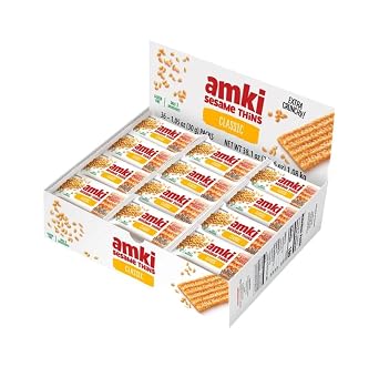 Amkii Sesame Thins, 1.05 oz Packages, 36 Count - Gluten Free, Cholesterol - Sensibly Sweet Individual Snacks - Total 38.1 Oz