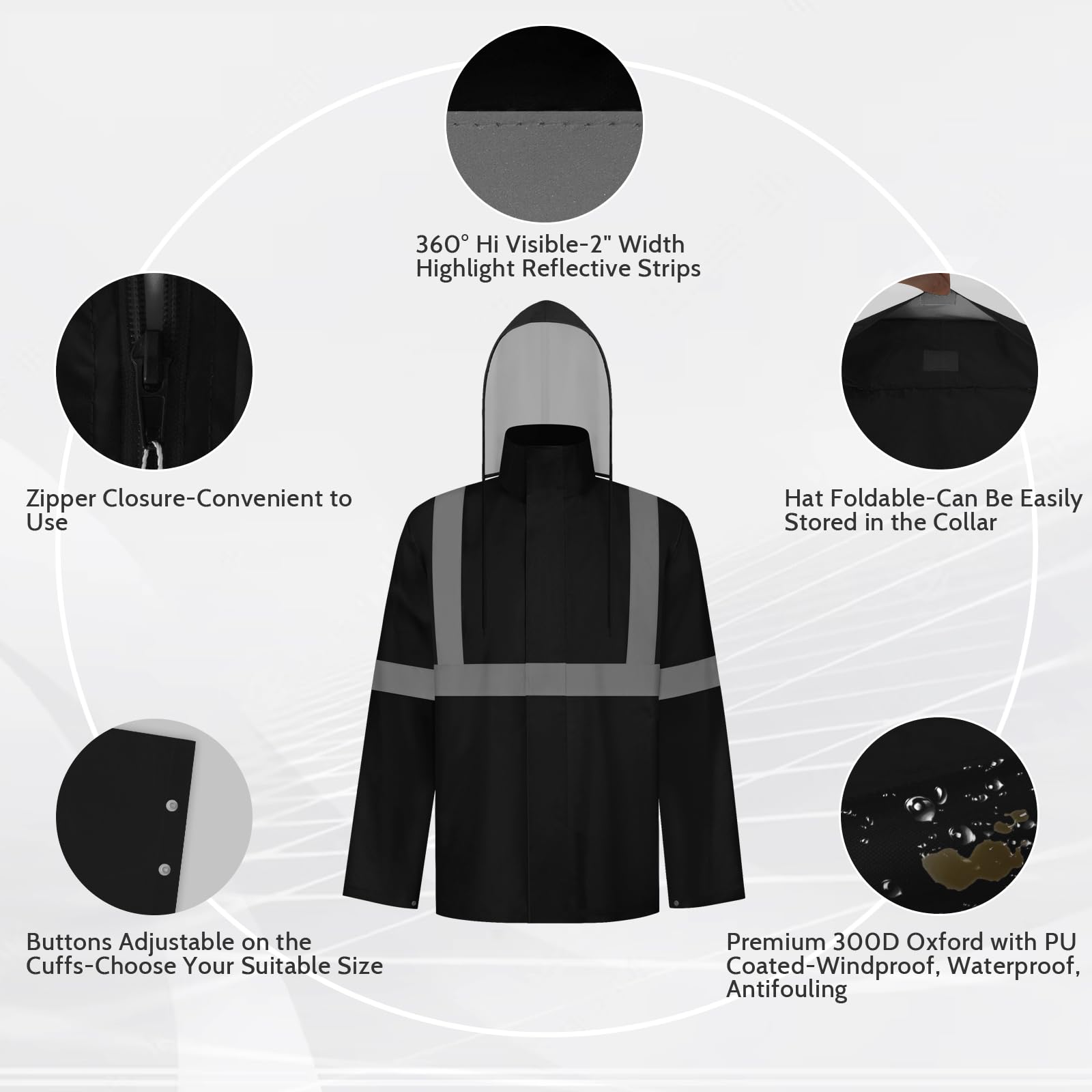 TCCFCCT Chaqueta de lluvia de alta visibilidad para hombre, clase 3 con capucha de alta visibilidad