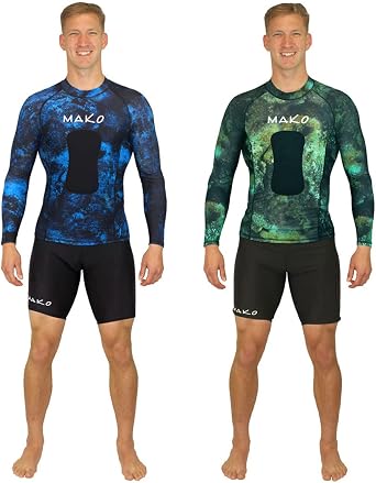 MAKO Spearguns Long Sleeve Camo Rash Guard with Chest Loading Pad | Spearfishing Dive Skin Shirt