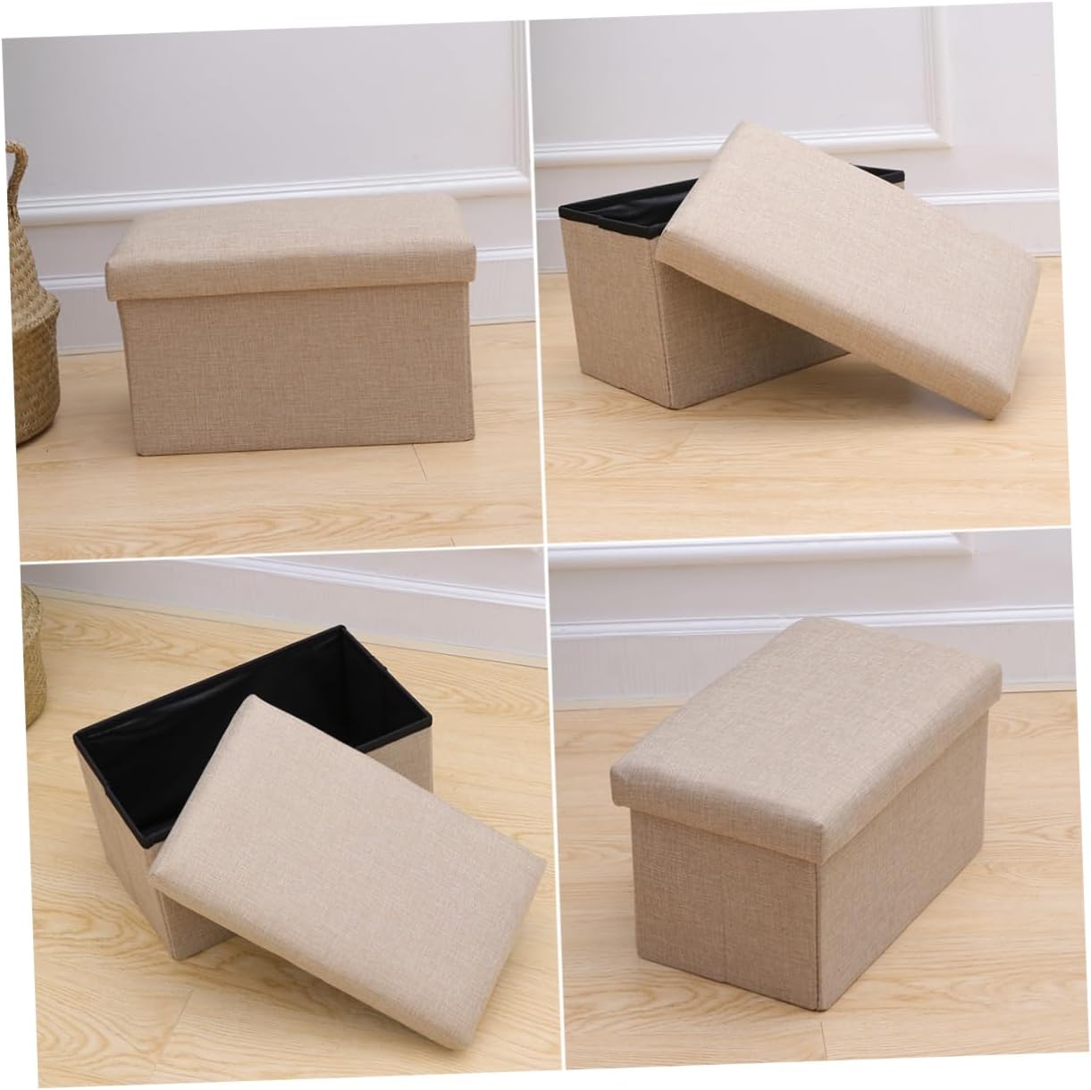 Storage Box Cotton Linen Bench Toy Chest Foldable Footstool Easy Storage for Bedroom Living