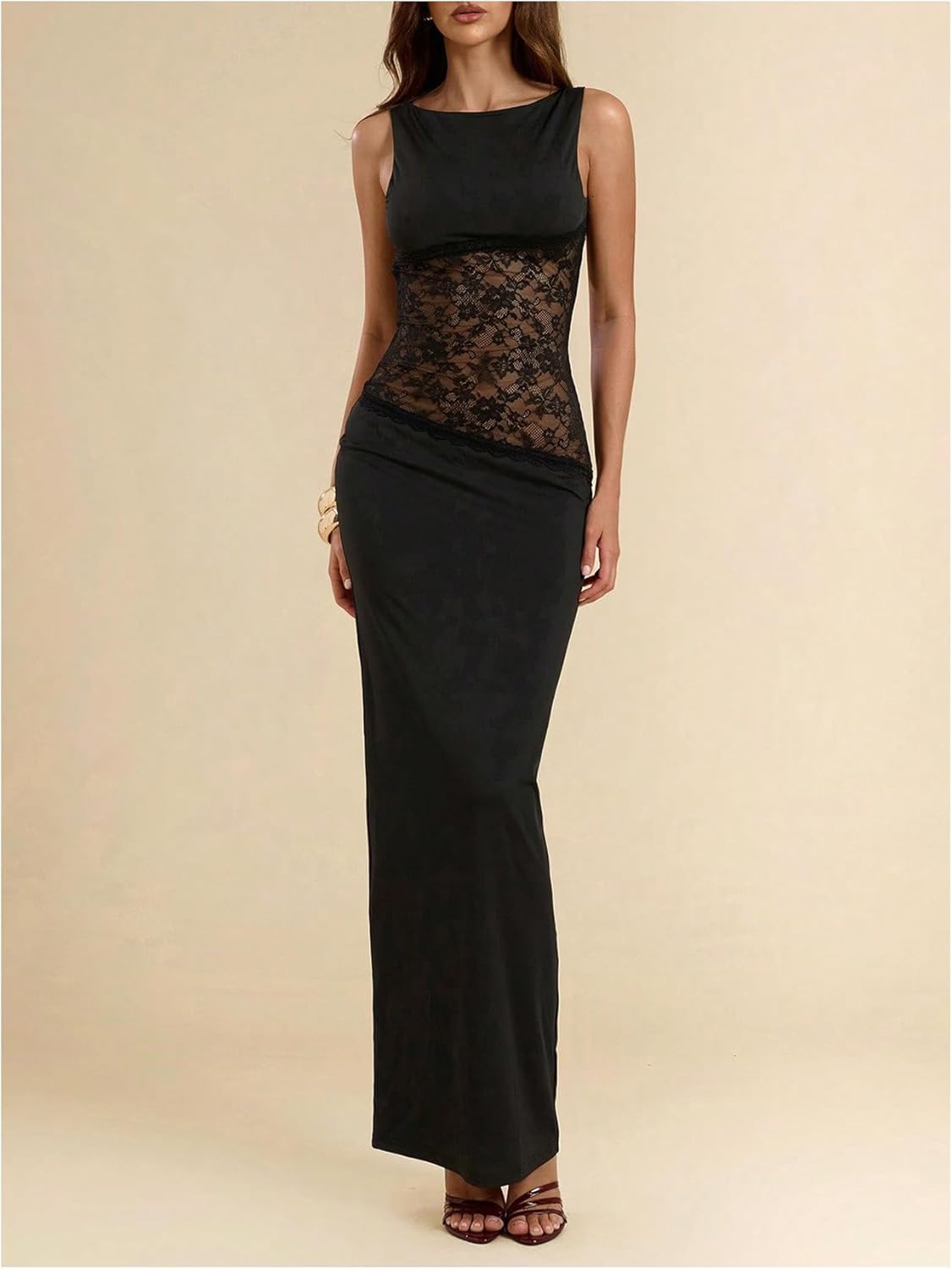 Floerns Women's Night Out Lace Dress Sleeveless Open Back Party Bodycon Maxi Dresses - Image 5