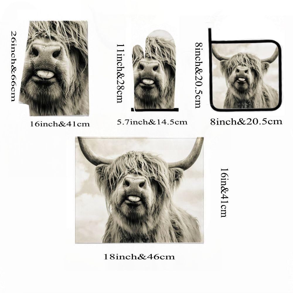 9PCS Divertente Highland Cow Cucina Decor e Accessori Set