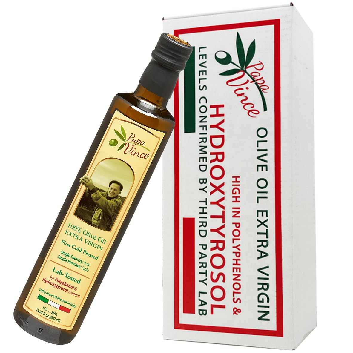 Papa Vince Olive Oil Extra Virgin - First Cold Press Family Harvest 2024/25, Polyphenol Rich, Subtle Peppery Finish, Unrefined, High in Monounsaturated Fat, No Pesticides, No GMO, Sicily, Italy