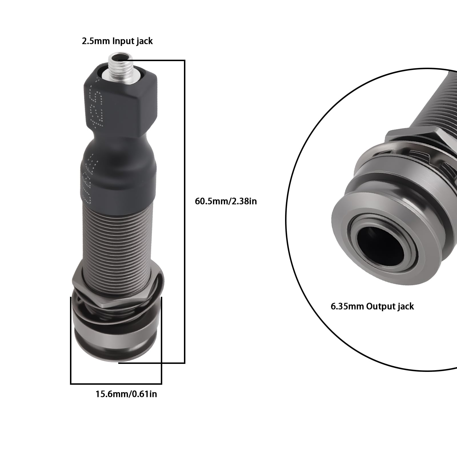 YINETTECH Endpin Jack Sound Pick-up Socket 6.35mm Output 2.5mm Input for Acoustic Guitar Accessories 60.5x15.6mm, Black - Image 4