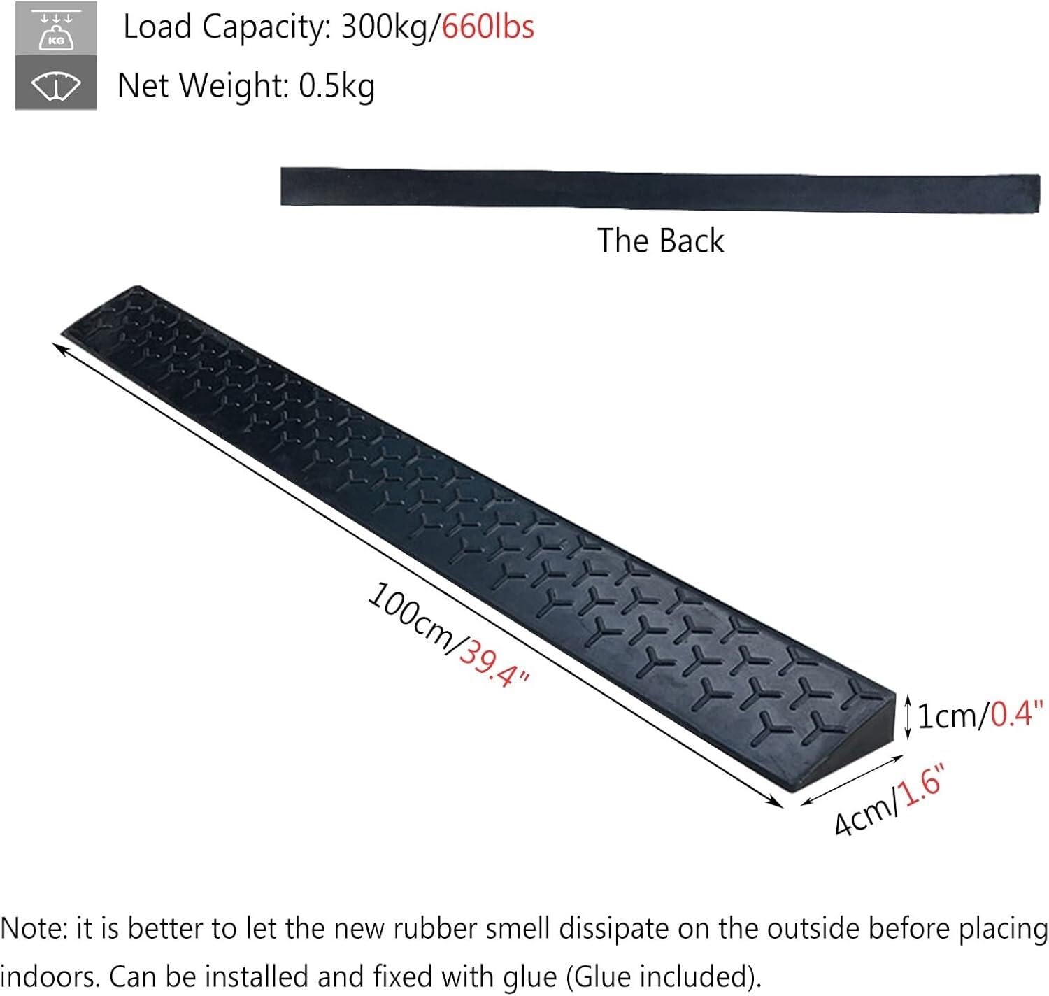 Rampy antypoślizgowe Gumowe progi najazdowe dla wózków inwalidzkich, rampy wejściowe do wewnątrz i na zewnątrz, schody ogrodowe i tarasowe(100x12x5cm)