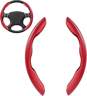 Linkstyle Set of 2 Steering Wheel Covers with Carbon Fibre Look, 37-38 cm, Universal Car Steering Wheel Cover, Non-Slip Breathable Steering Wheel Protection, Red
