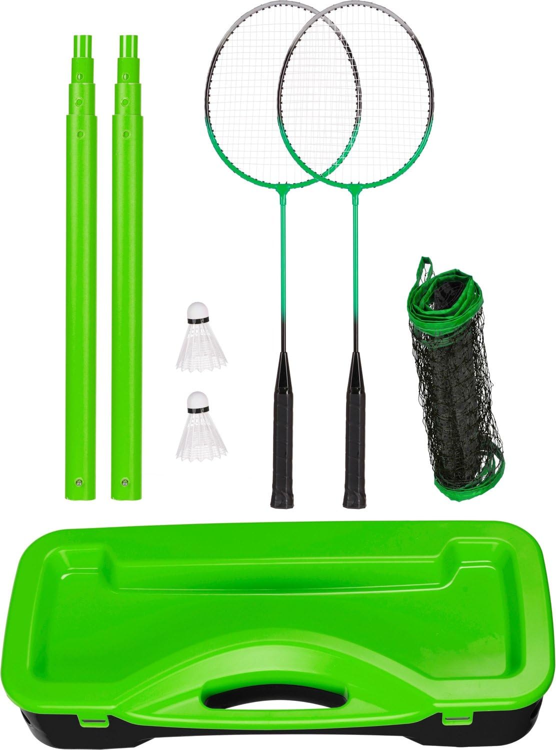 Set de Badminton - 2 Raquettes, 2 Volant Badminton, 1 Filet avec poteaux, 1 Mallette - Jeu pour Enfants et Adultes - pour extérieur, Jardin, Plage