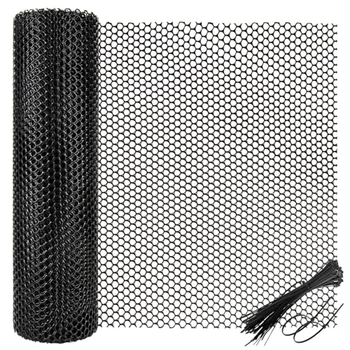 Chicken Wire Mesh Roll with 50 Pcs Fixed Straps Heavy Duty Garden Plastic Fencing Net Durable Rust-Proof Poultry Breeding Fence & Temporary Yard (40cm x 3m (8mm holes))