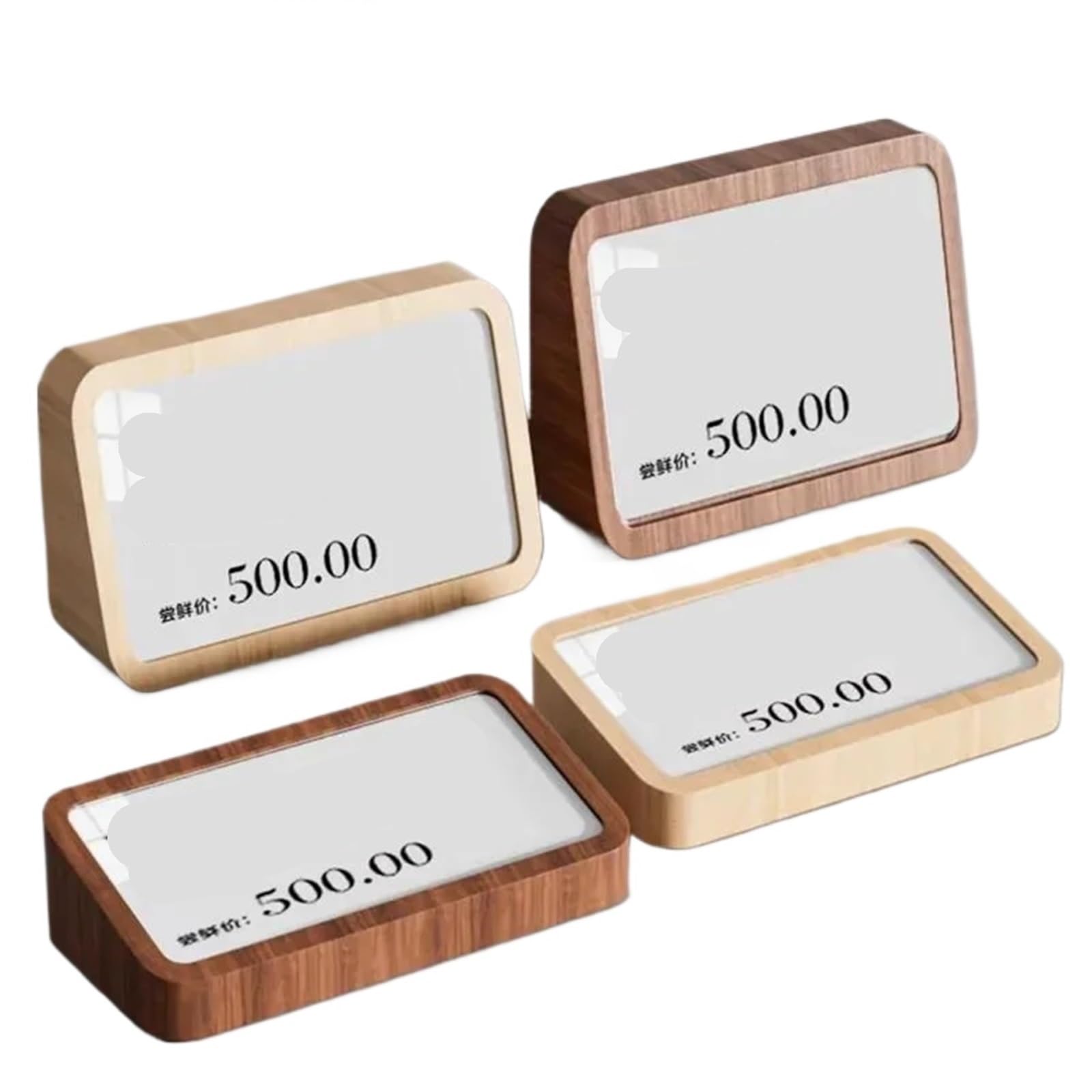 Zovloer Solid Wood Products Price Tag 3pcs Slant Acrylic Table Number Card Holder Postcard Sign Display Stand Wooden Menu Price Label Tags For Retail Store Boutique Restaurant(88x46mm Beech)
