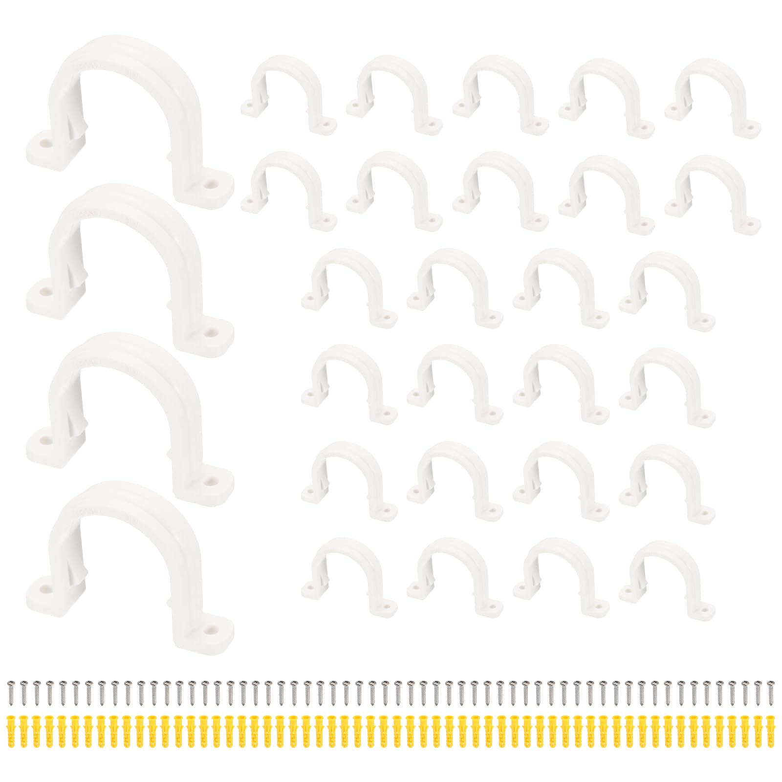 sourcing map 30 Pcs SCH 1 in(32mm) PVC Pipe Clamp, Pipe Strap U-Tube Clamp Conduit Strap Clamps with Screws and Expansion Tubes for Fixing Plumbing Electrical HVAC