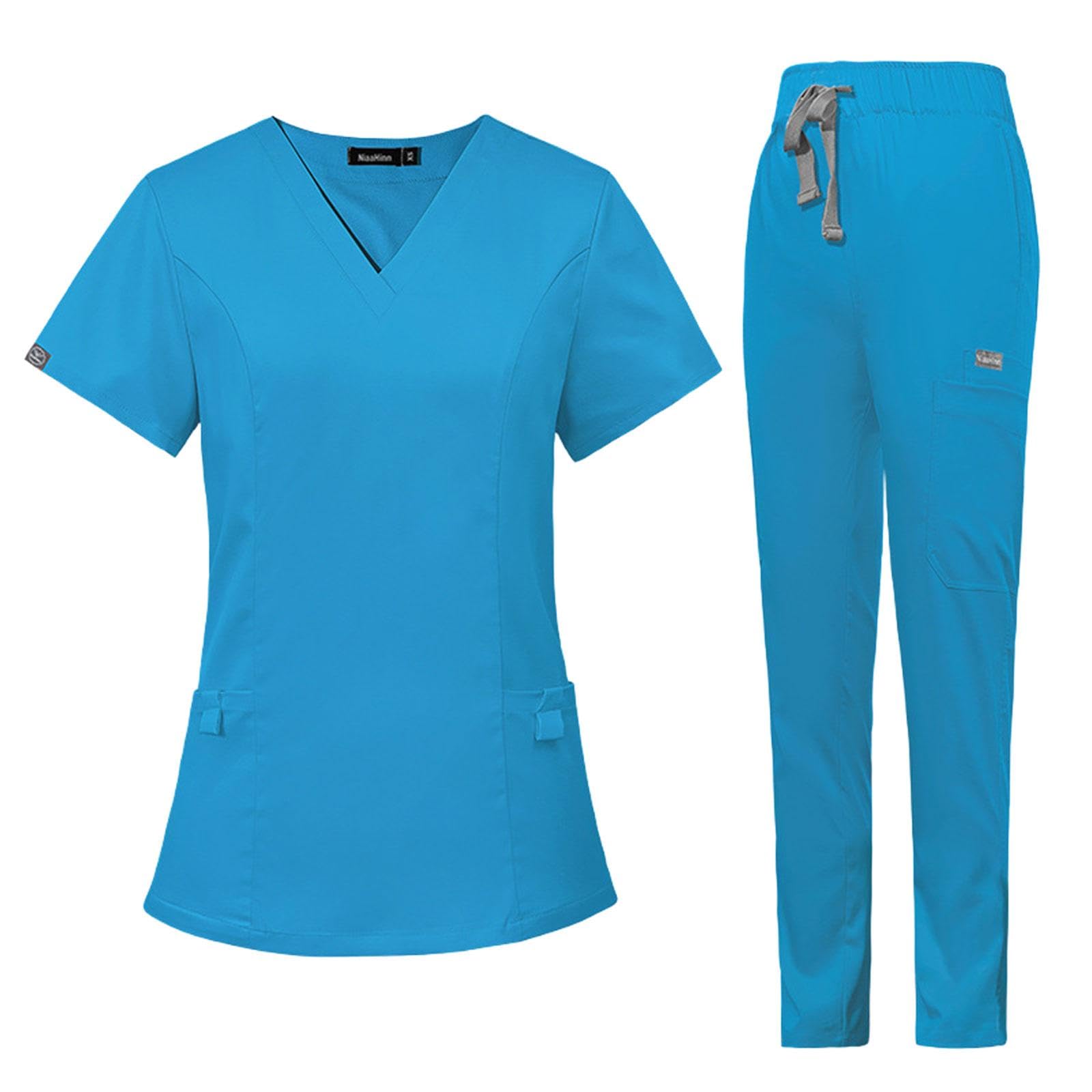 Uniforme Enfermera Traje Sanitario Conjunto Mujer Camiseta V Cuello Pantalón Práctico Ligero Material Poliéster Suave Adecuado para Hospitales Masajes