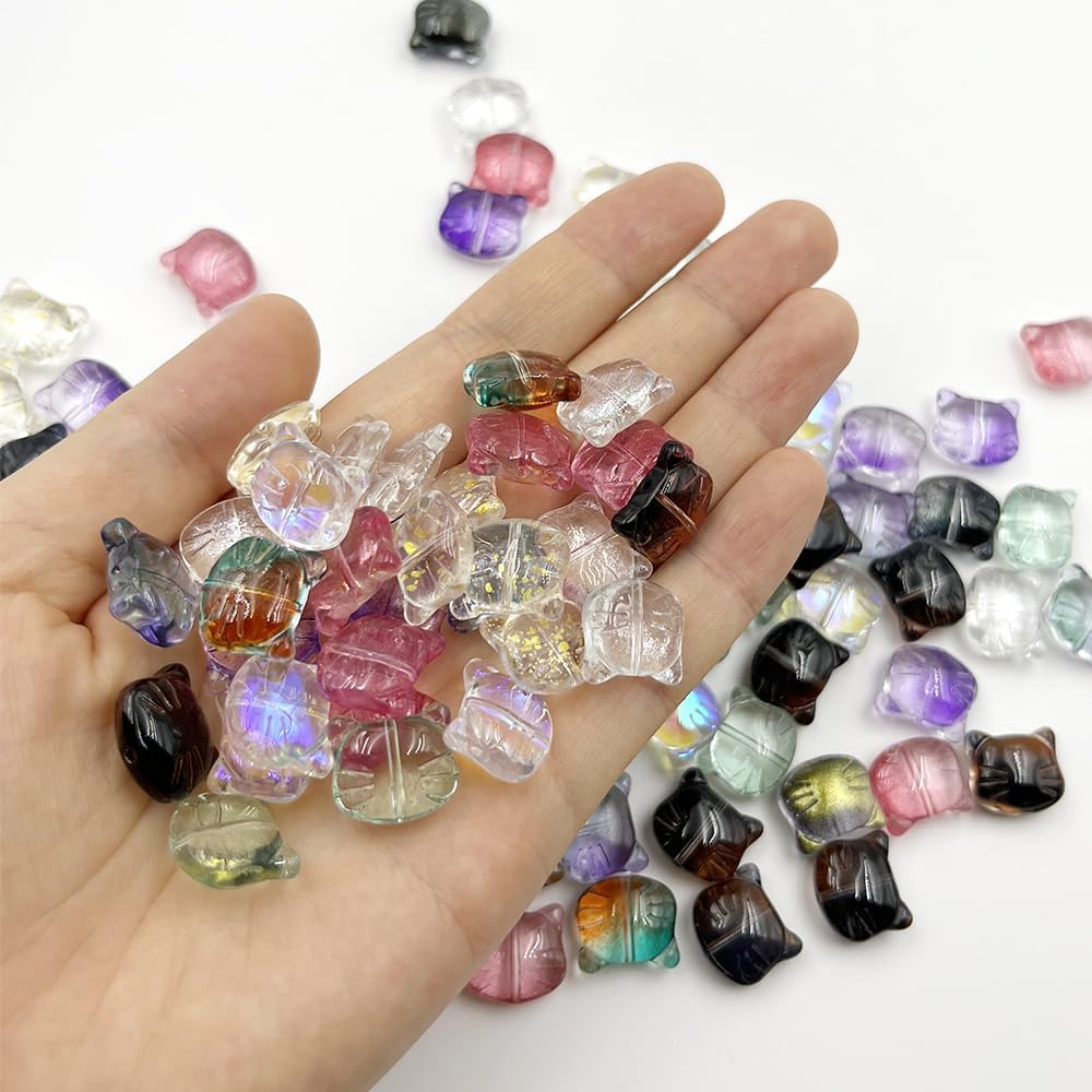 100Pcs Glass Cat Beads Mix Color Transparent Kitten Head Loose Spacer Beads for Jewelry Making DIY Bracelets Crafts Supplies - Image 6
