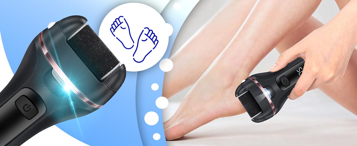 Retoo Elektryczny przyrząd do usuwania zrogowaciałego naskórka, z 3 wymiennymi głowicami i 2 prędkościami, bezprzewodowy zestaw do pedicure, wodoszczelny przyrząd do usuwania kalusów, do popękanych
