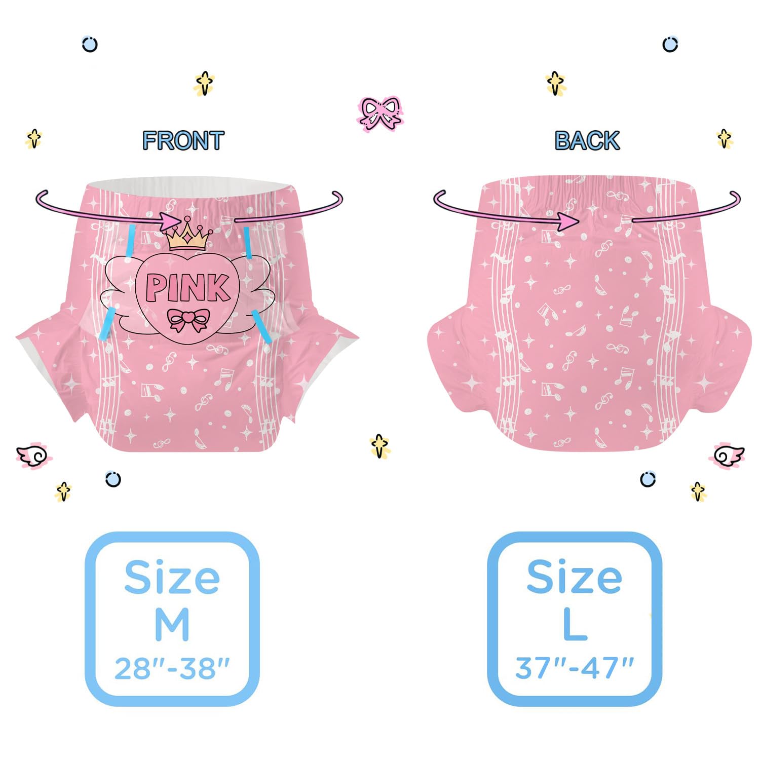 CutiePlusU 40 pañales para adultos fuerte succión nocturna – Pequeño músico (M 28"-38")