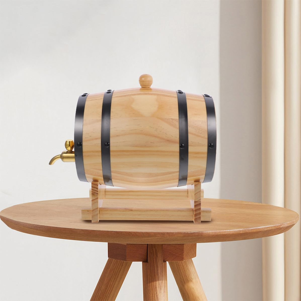 Mobestech Barril de Vino de Madera con Grifo, Acero Inoxidable, Hogar