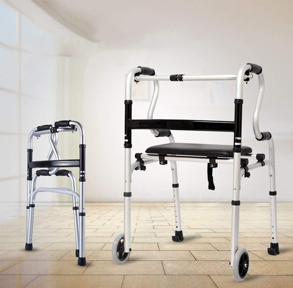 Andador, Andador de rehabilitación de pie plegable con asiento, bastón, marco de pasamanos, andador médico portátil de rehabilitación de pie con altura ajustable Es tan amable de tu parte, sin ruedas