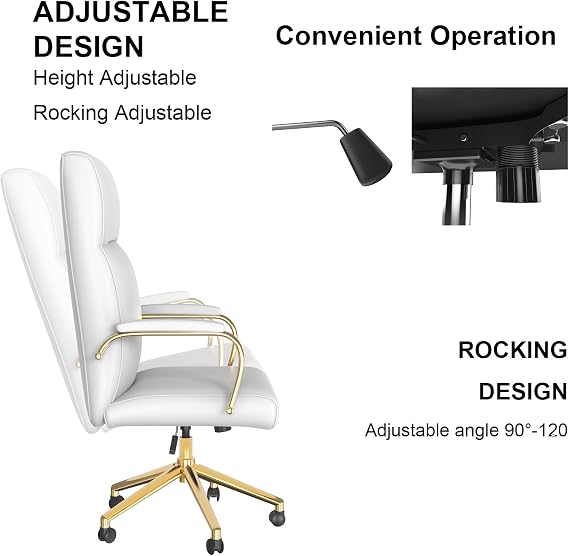 MUZII White Office Chair with Arms, High Back Executive Office Chair Big and Tall, PU Leather Office Desk Chair with Back Support, 360 Swivel Computer Desk Chair for Conference Room