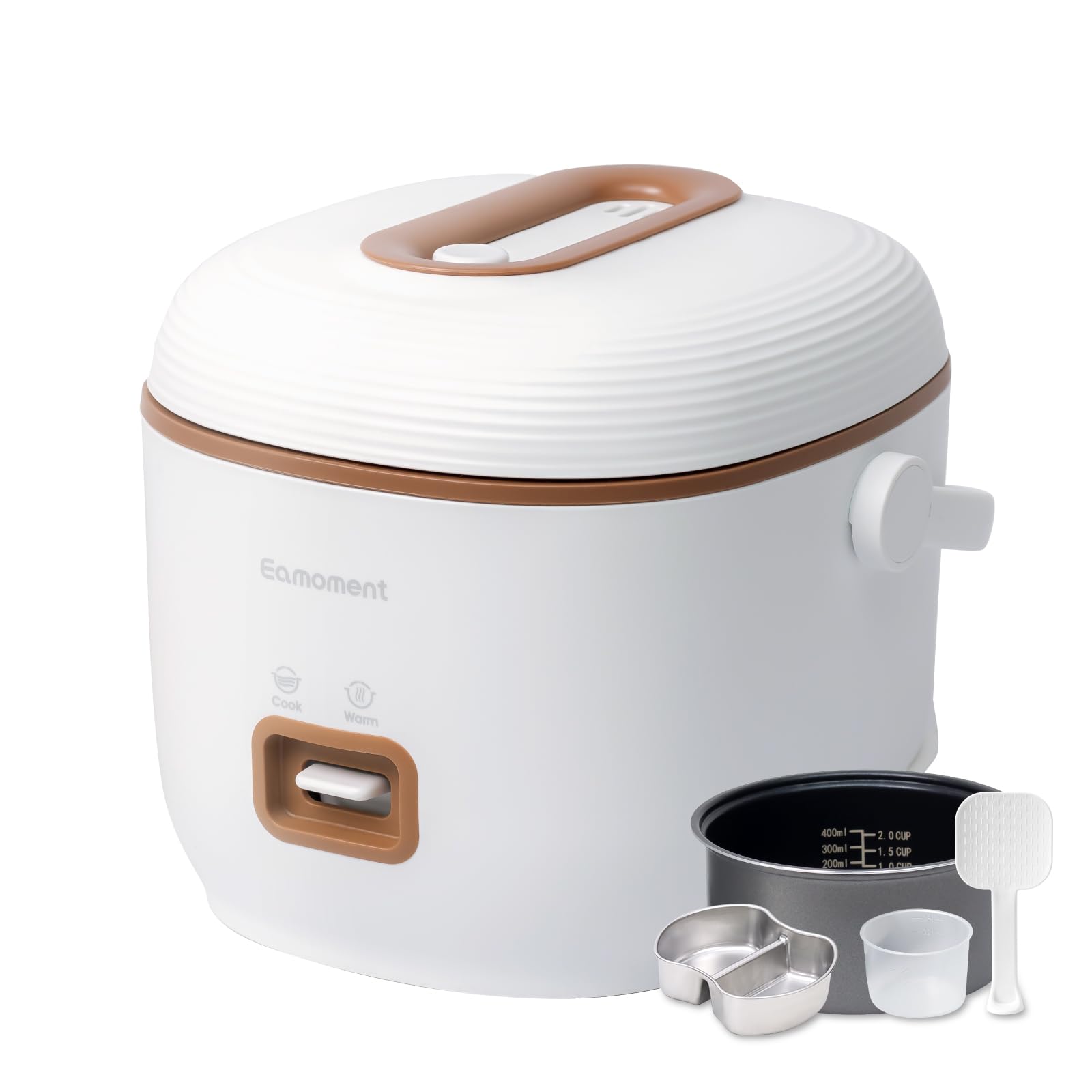 Brown Mini Rice Cooker Small 1 Cup-2 Cup Non-Stick Coated Insert Food Steamer Kitchen Appliances Includes Vegetable Steamer