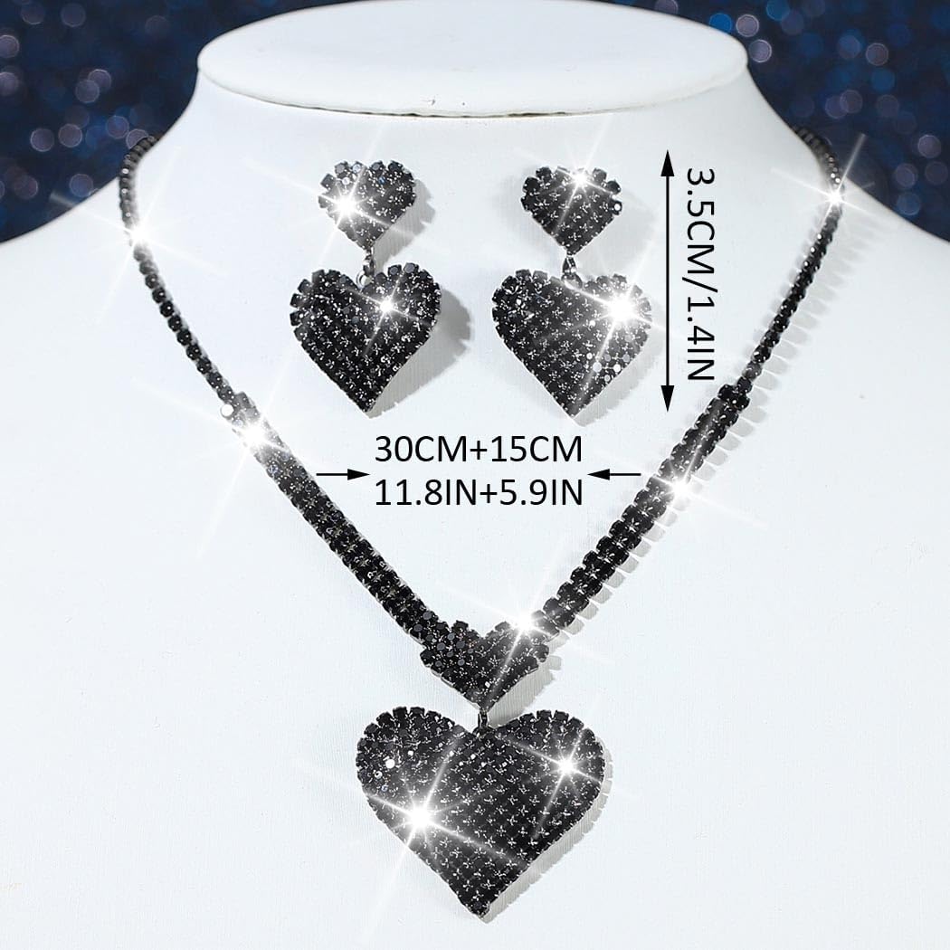 Unicra Crystal Heart Bridal Wedding Jewelry Set Silver Rhinestone Necklace Earrings Bracelet Sets Formal Costume Jewelry for Women and Brides - Image 3