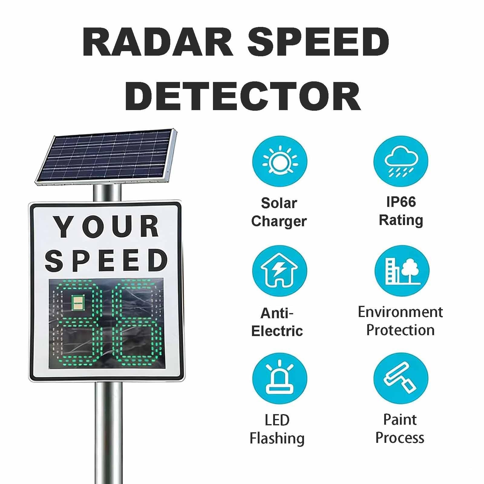 Señal de Radar de Límite de Velocidad con Energía Solar de 60 x 90 cm (23,6 x 35,4 Pulgadas), Señal de Retroalimentación de Radar de Velocidad, Detector de Velocidad Digital para Calles