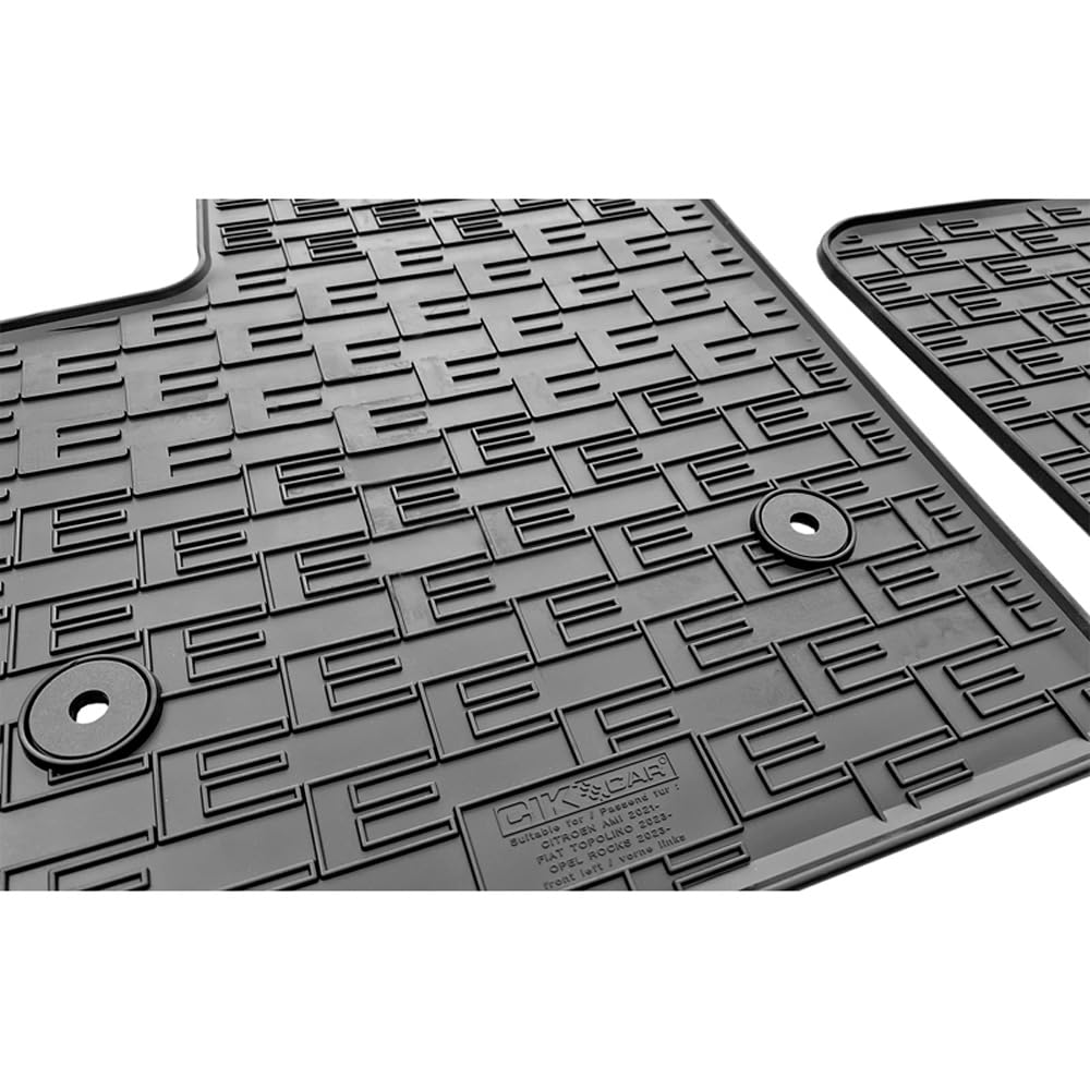 Set Tapis de Caoutchouc Compatible avec Opel Rocks-e 2021- / Citroën Ami 2020- / Fiat Topolino 2023- (2-pièces + Points de fixage), Noir | compatible avec Opel Rocks-e 2021- / Citroën Ami 2020- / Fiat Topolino 2023- (2-pièces + points de fixage)