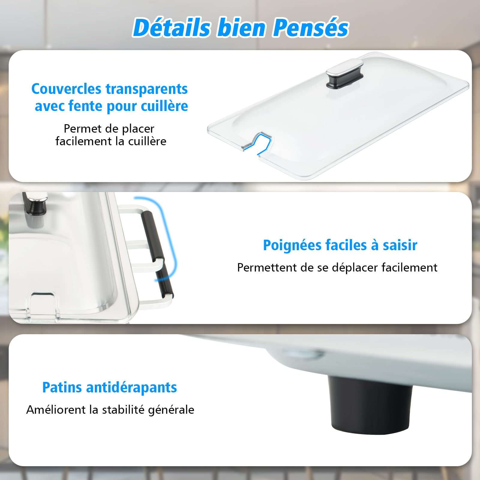 COSTWAY 2 en 1 Chauffe-Plats en Acier Inoxydable Électrique 450 W, GN1/1+3xGN1/3 Récipients avec Couvercle, 9L Chafing Dish, 50-150 °C, Buffets Chauffants pour Banquets, Fêtes, Mariage, Restaurants